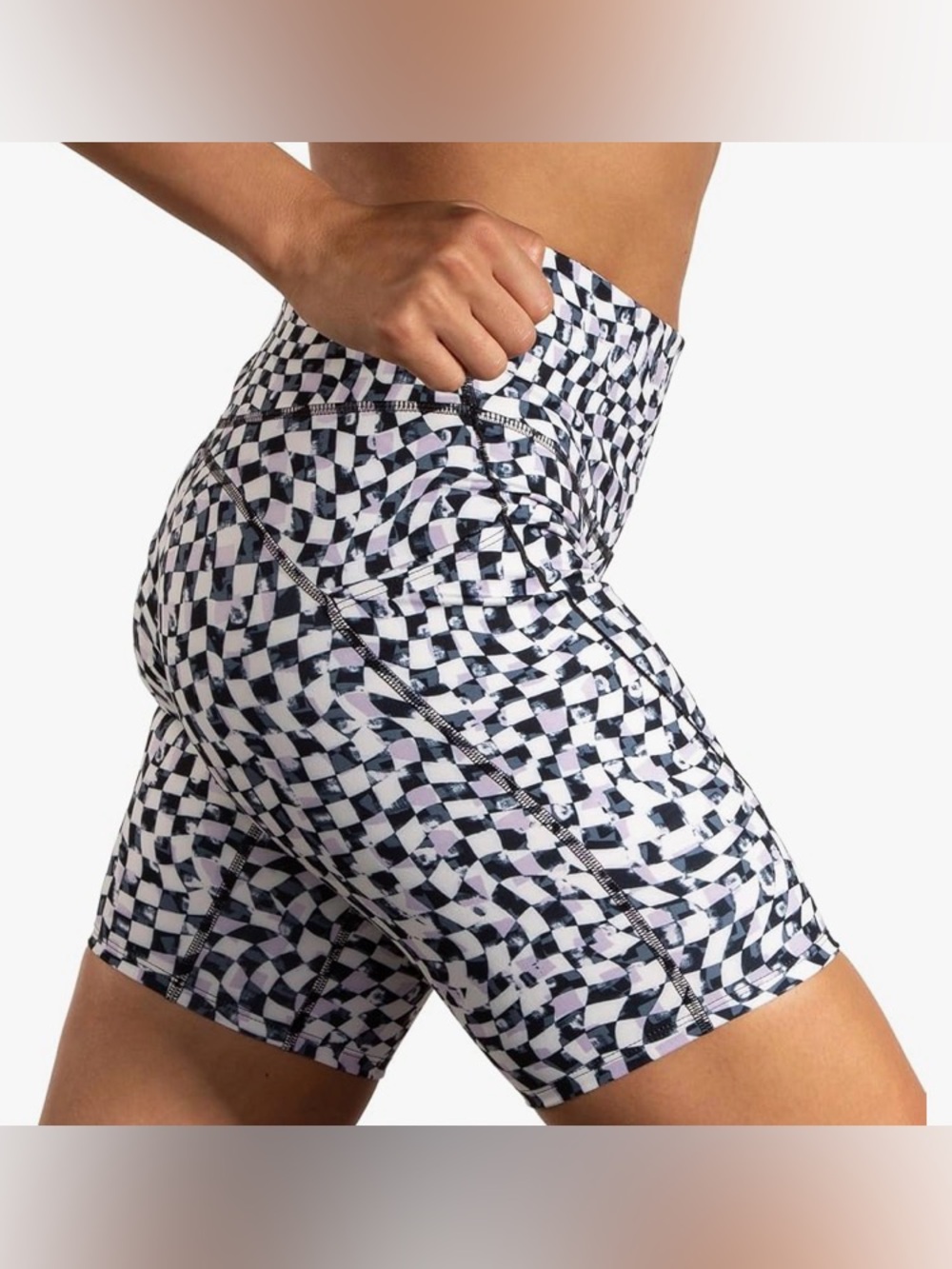 Brooks Shorts Womens Large Spark 8 Inch Tight Running Bike Shorts in Speed Check